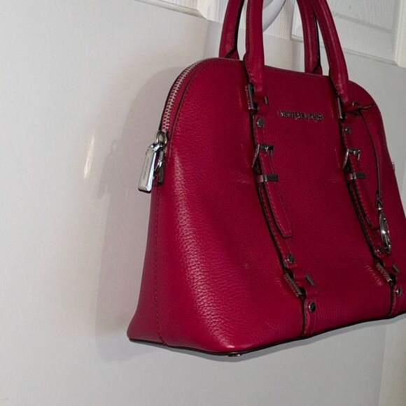 Michael Kors MK Bedford Legacy Dome Satchel Purse Bag Red pebbled leather - Picture 4 of 10